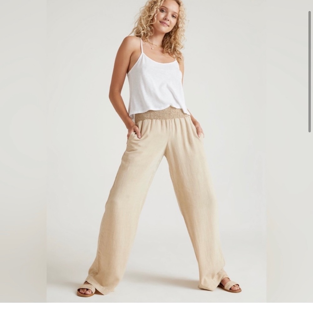 Bella Dahl Smocked Waist Wide Leg Tencel Lyocell Pants